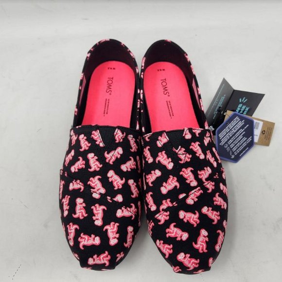 New women's dinosaurs Toms glow in the dark neon pink T-Rex skeleton print shoes - Picture 6 of 9